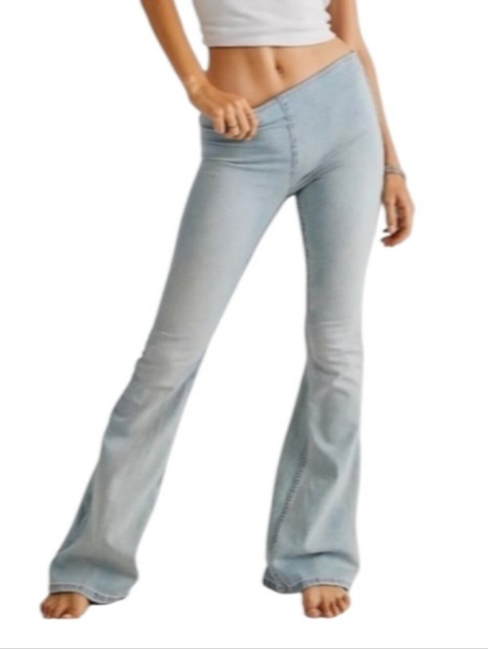 Free People Penny Pullon Low-Rise Flared Light Wash Denim Jeans